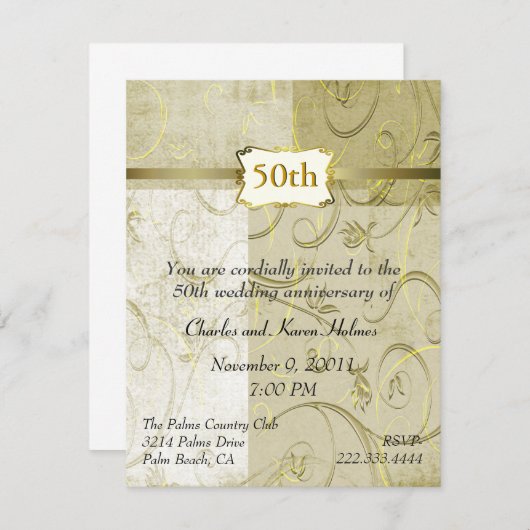 Chique uitnodiging gouden huwelijksjubileum (Voorkant / Achterkant)