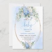Chique uitnodiging voor babyfeest Blauwe Hydrangea (Voorkant)