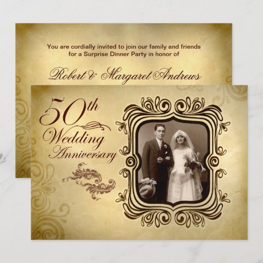 Chique uitnodigingen voor 50-jarig huwelijksjubile (Voorkant / Achterkant)
