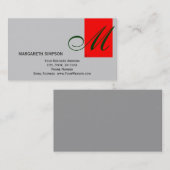 Chique Uniek Monogram Grijs Rood Visitekaartje (Voorkant / Achterkant)