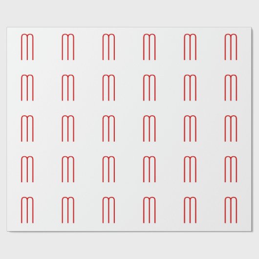 Chique Uniek Monogram Rood Wit Vlak Eenvoudig Cadeaupapier (Vlak)