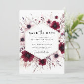 Chique unieke Bourgondische bruiloft Save The Date (Staand voorkant)