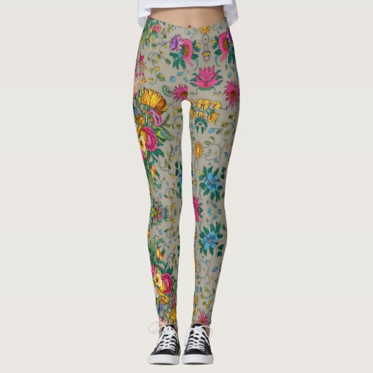 Chique veelkleurig bloemenpatroon leggings (Voorkant)