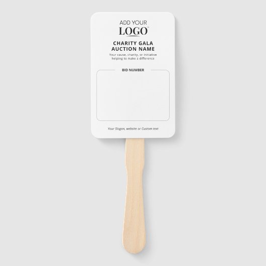 chique veilingpeddel | Biednummer Modern Charity Handwaaier (Voorkant)