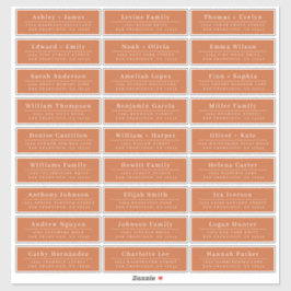 Chique Verbrande Oranje Huwelijks Gast Adreslabels Sticker