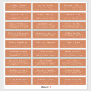 Chique Verbrande Oranje Huwelijks Gast Adreslabels Sticker