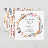 Chique veren krans. Boho trouwkaart save the date Kaart (Voorkant / Achterkant)