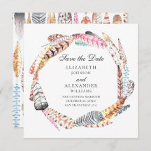 Chique veren krans. Boho trouwkaart save the date