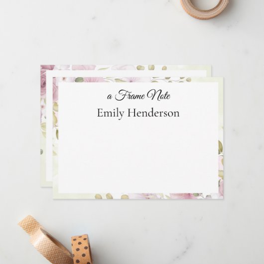 Chique verfijnd botanisch bloemig Lijst Note Notitiekaartje (Voorkant / Achterkant in situ)