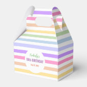 Chique verjaardag pastel regenboog witte strepen bedankdoosjes (Achterkant)