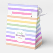 Chique verjaardag pastel regenboog witte strepen bedankdoosjes (Achterkant)