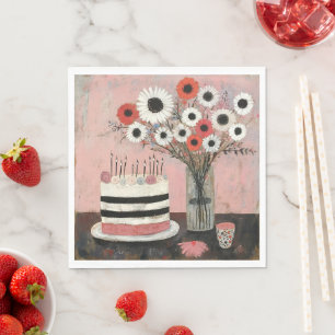 Chique verjaardagstaart en Gerbera-bloemen Servet
