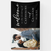 Chique Verloving Paar Foto Zwart Bruiloft Welkom Spandoek (Verticaal)