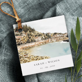 Chique Verona Adige River Italië Waterverf Bruilof Bedankjes Labels