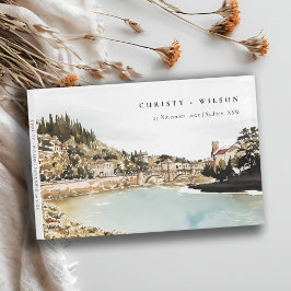 Chique Verona Adige River Italië Waterverf Bruilof Gastenboek