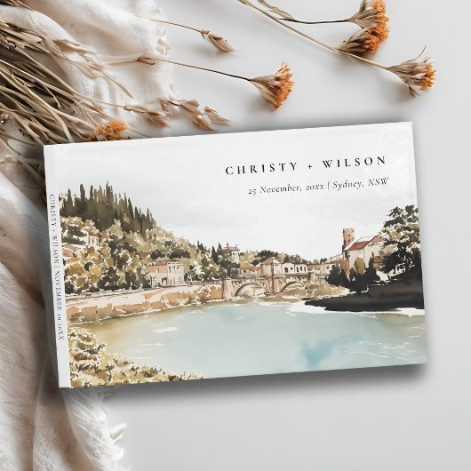 Chique Verona Adige River Italië Waterverf Bruilof Gastenboek