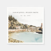 Chique Verona Adige River Italië Waterverf Bruilof Servet (Voorkant)