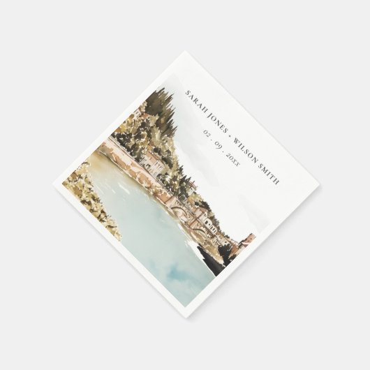 Chique Verona Adige River Italië Waterverf Bruilof Servet (Hoek)