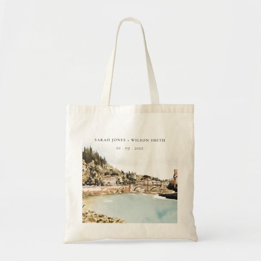 Chique Verona Adige River Italië Waterverf Bruilof Tote Bag (Voorkant)