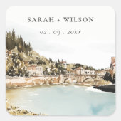 Chique Verona Adige River Italië Waterverf Bruilof Vierkante Sticker (Voorkant)