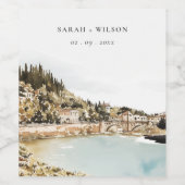 Chique Verona Adige River Italië Waterverf Bruilof Wijn Etiket (Enkel label)