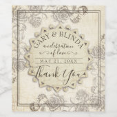 Chique verouderde papieren rozen trouwgunst wijnfl wijn etiket (Enkel label)