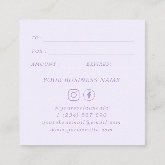 Chique vet Lila lavendel zakelijke cadeaubon Kortingskaartje (Achterkant)