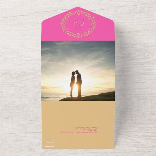 Chique Vibes Gouden Bruiloft All In One Uitnodiging (Buitenkant)