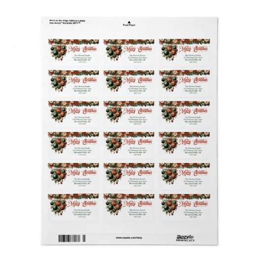 Chique Victoriaans stijl rode en groene krans slin Etiket (Full Sheet)