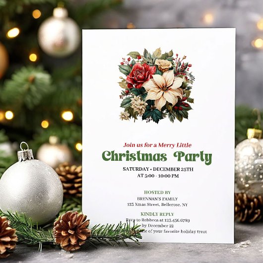 Chique Victoriaanse Kerstbloemen feest uitnodiging