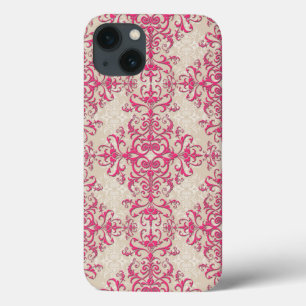 Chique Victoriaanse stijl bloemmotief roze damast iPhone 13 Hoesje