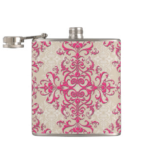 Chique Victoriaanse stijl bloemmotief roze damast Heupfles