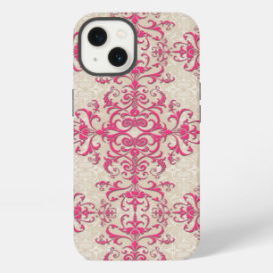 Chique Victoriaanse stijl bloemmotief roze damast iPhone 13 Hoesje