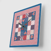 Chique vierkante wandklok, faux-patchwork, Gingham Klok (Hoek)