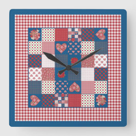Chique vierkante wandklok, faux-patchwork, Gingham Vierkante Klok