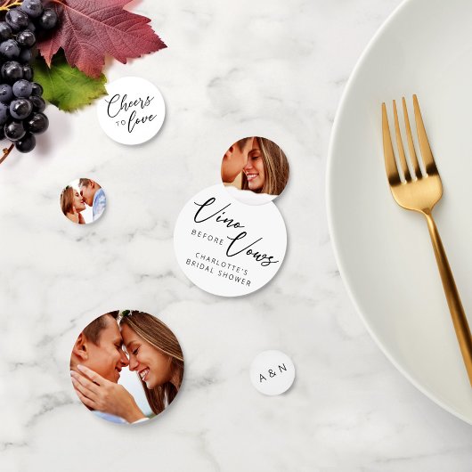 Chique Vino voor geloften zwart wit foto Initialen Confetti
