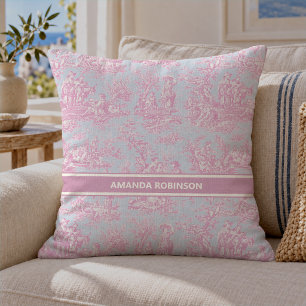 Chique vintage blauwe roze toile de jouy bedrukt kussen