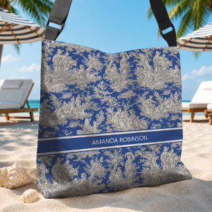 Chique vintage donkerblauwe toile de jouy bedrukt  crossbody tas