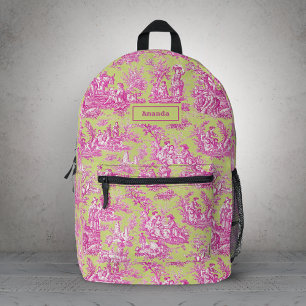 Chique vintage groene roze toile Franse platteland Bedrukte Rugzak