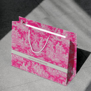 Chique Vintage Heet Roze Franse Toile de Jouy Groot Cadeauzakje