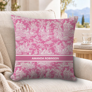 Chique vintage hete roze toile de jouy bedrukt kussen