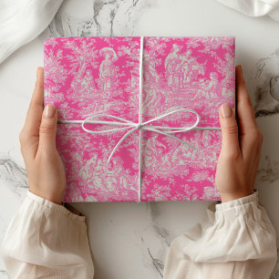 Chique vintage hete roze Toile de Jouy Franse scèn Cadeaupapier