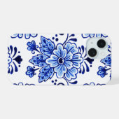 Chique Vintage Nederlandse Delft Blauwe Bloemmotie iPhone 15 Case (Achterkant horizontaal)