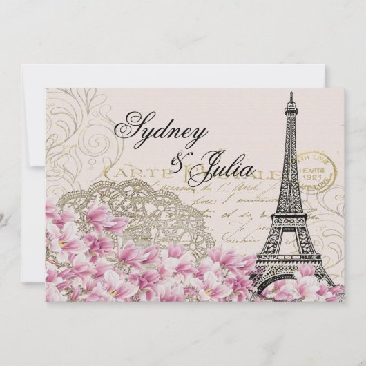 Chique, Vintage, Paris, bruiloft uitnodiging (Voorkant)