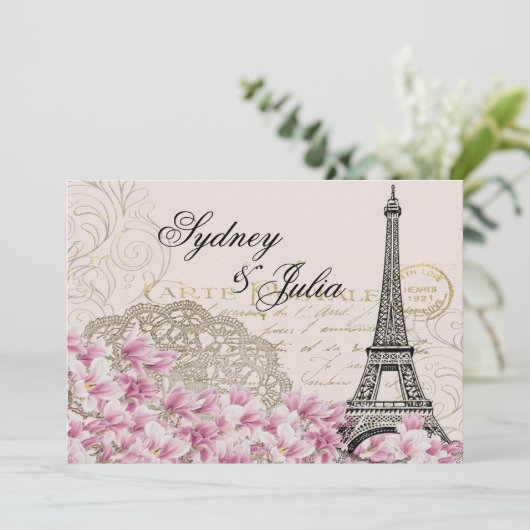 Chique, Vintage, Paris, bruiloft uitnodiging (Staand voorkant)