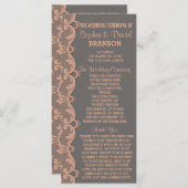 Chique vintage perzikgrijze kanten trouwprogramma programmakaart (Voorkant / Achterkant)