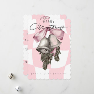 Chique Vintage Retro Kerst Roze Plaid Feestdagenkaart