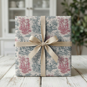 Chique vintage rode grijze toile de jouy bedrukt cadeaupapier