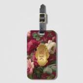 Chique Vintage Rode Roos Bloem Motief Met Initiaal Bagagelabel (Voorkant (verticaal))