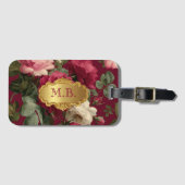 Chique Vintage Rode Roos Bloem Motief Met Initiaal Bagagelabel (Voorkant (horizontaal))